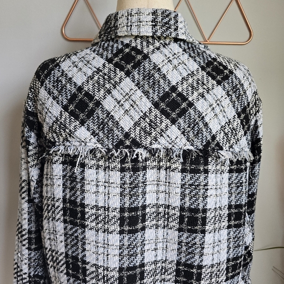 ZARA New Black White Tweed Fringe Trim Oversized Button Front Shacket Size XS - Picture 10 of 14